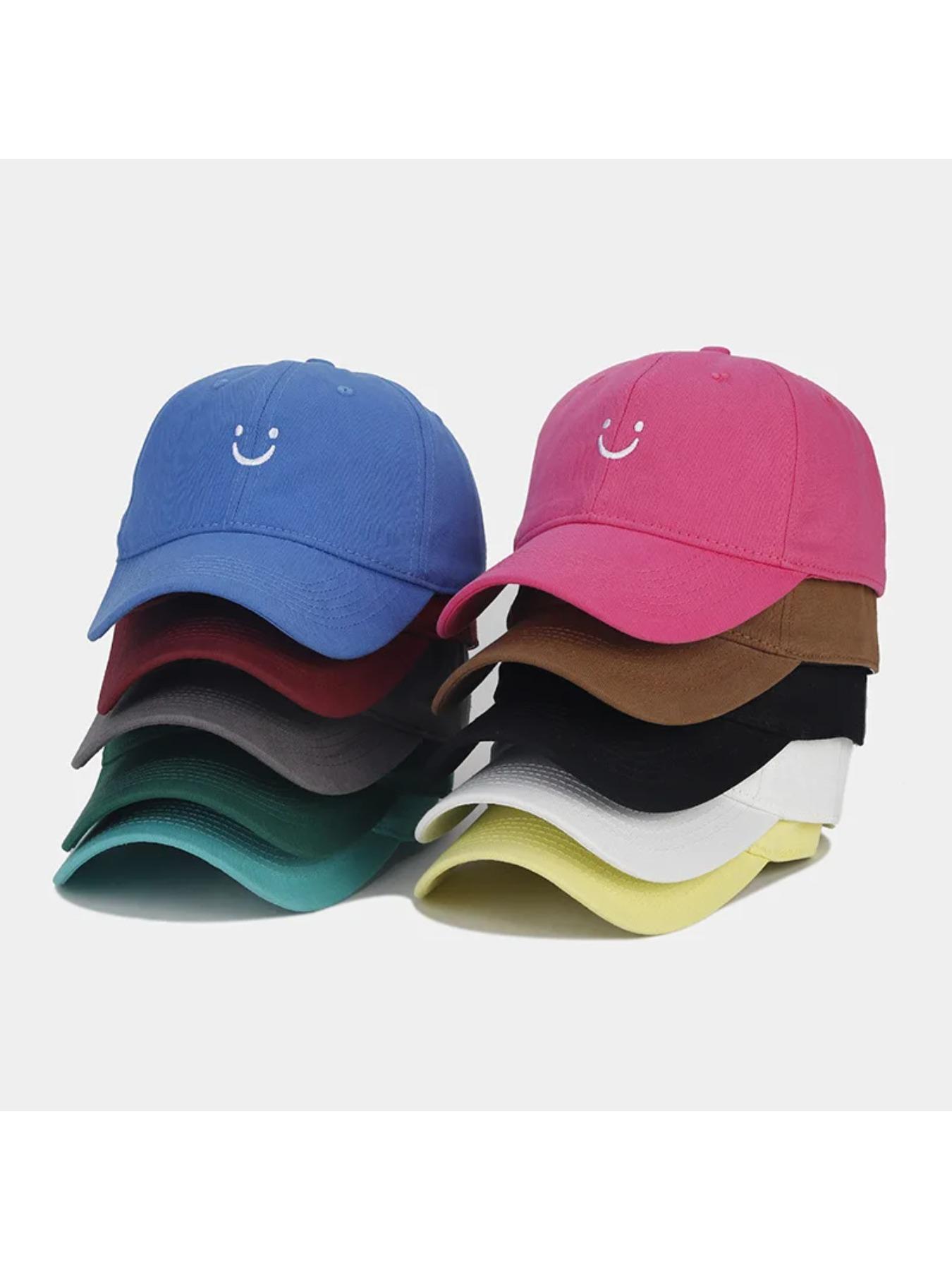 Soft Cotton Baseball Cap for Women Men Smile Face Embroidery Adjustable Low Profile Unstructured Snapback Dad Hat
