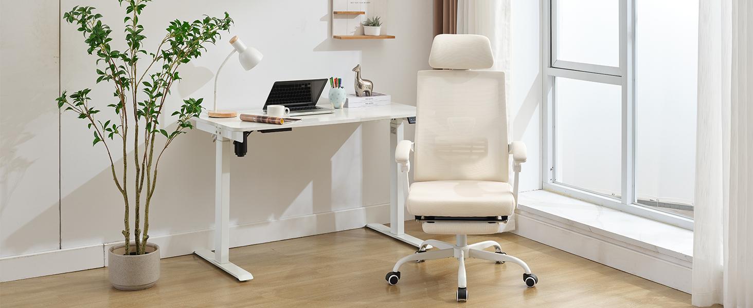 Qulomvs Ergonomic Office Chair - Adjustable High Back Mesh Office and Gaming Chair with Footrest, Suitable for Home and Office Use