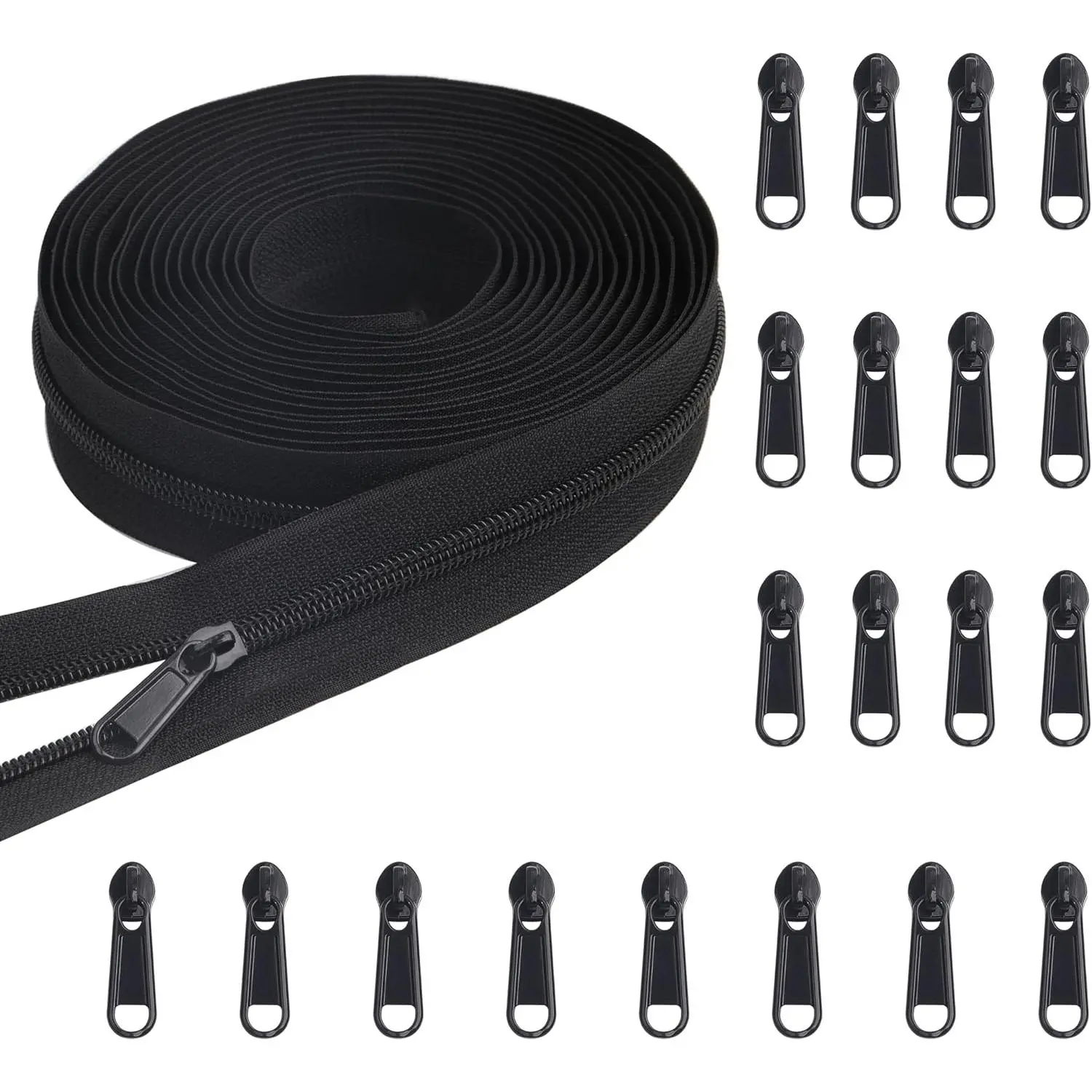 5 Yards Bulk Zippers #5 Nylon Coil Zippers for Sewing Black Nylon Coil Zipper with 20 count Zipper Sliders Repair Kit for Jackets Luggage Backpack DIY Sewing Tailor Craft Bags and Clothing
