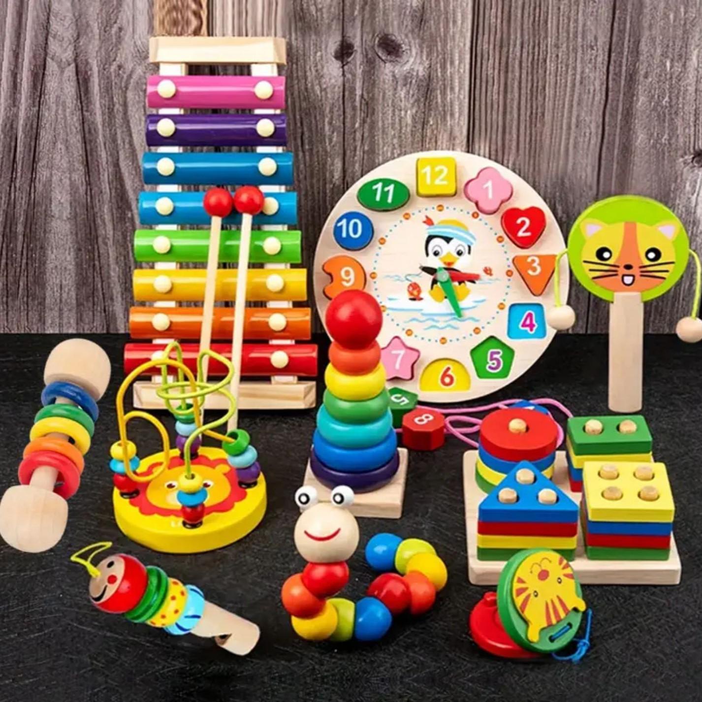 Set Shape Toy 9-Piece Wooden Toy Set, Colorful Shape Sorting Toys, Montessori ...