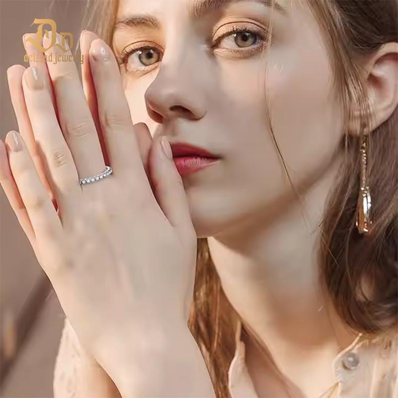 Delzzad 18K Gold-Plated Eternity Ring Band Lab-Created Moissanite Wedding Ring S925 Sterling Silver Moissanite Jewelry Perfect Christmas Gift