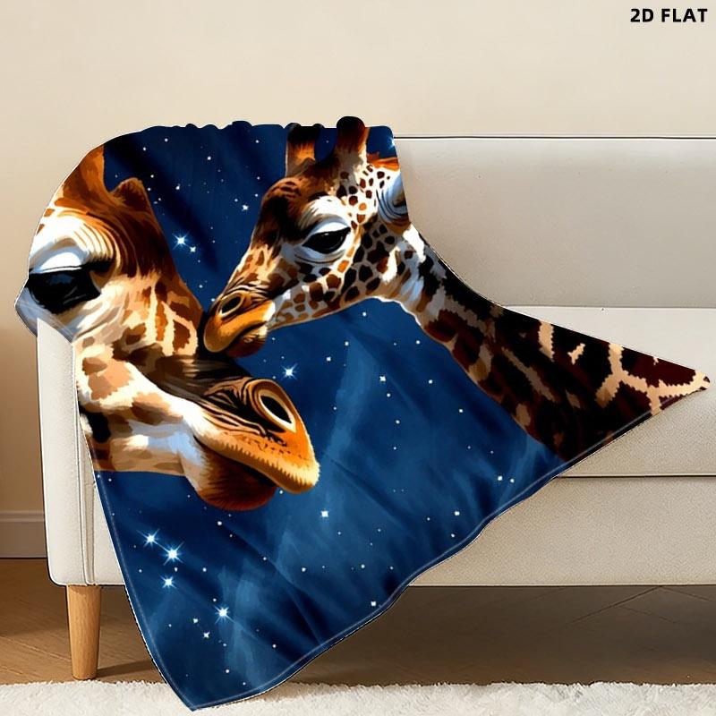 Giraffe Print Throw Blanket, Single - sided Printed, Multiple Specifications Available, Warm Cozy for Nap/Relaxation, Soft Flannel Material, Ideal for Adults, Serene Starry Night Giraffe Design, Perfect for Home/Office Lounging