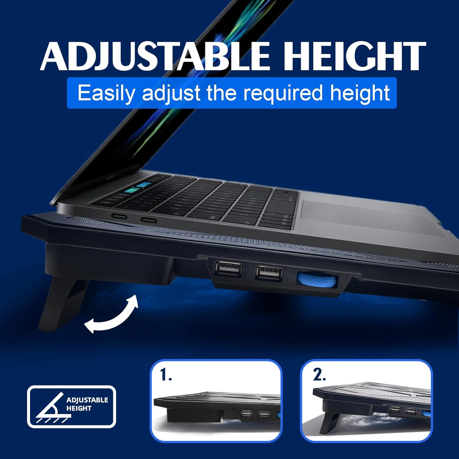 Laptop Cooling Pad with 6 Fans,  USB  Cooling Pad for Laptop with Dual USB 2.0 Ports, Height-Adjustable, Metal Mesh Gaming Notebook Cooler, Fits 15-17.3 inch Laptops