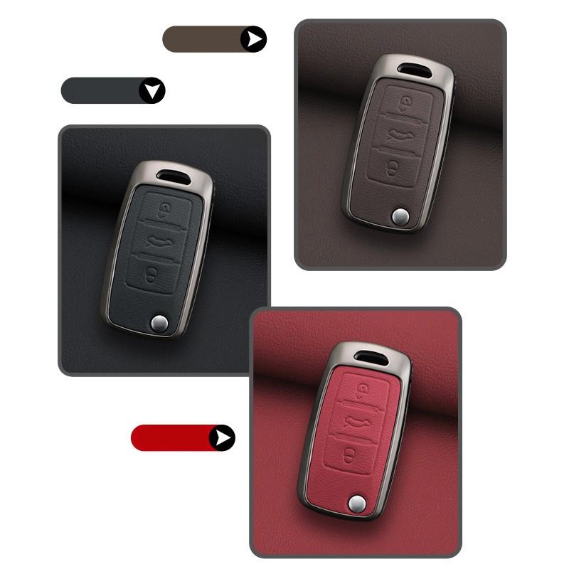 Zine Alloy Leather Car Key Case Shell Cover Bag Holder Keychain For VW Volkswagen Polo Tiguan Passat Golf Jetta Lavida Auto Key Protection Accessories Car Key Protector
