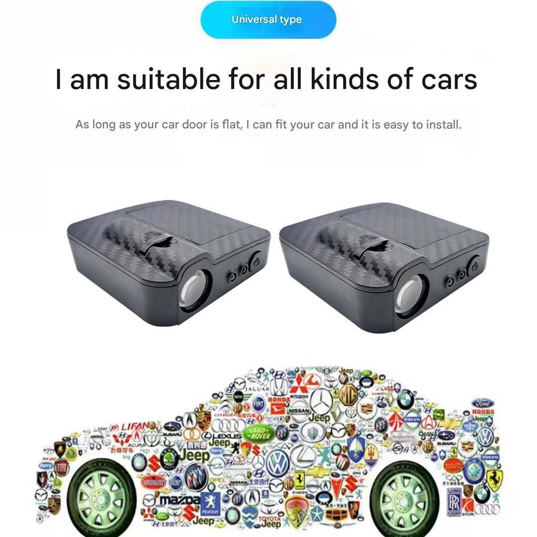 Car Door Projector Lights, Wireless LED Welcome Light, Auto On/Off Sensor Courtesy Lamp, Easy Install Stick-On Car Door Light, Universal Fit Interior Accessories (1 Pair)