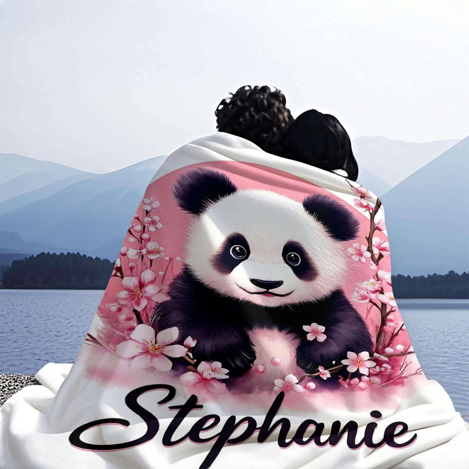Custom Name Watercolor Panda Cherry Blossom Flannel Blanket, Personalized Floral Animal Print Throw Blanket, Ultra Soft Cozy Warm Blanket, Unique Gift Blanket for Girls, Panda Lovers Custom Name Watercolor Panda Cherry Blossom Flannel Blanket, Personalized Floral Animal Print Throw Blanket, Ultra Soft Cozy Warm Blanket, Unique Gift Blanket for Girls, Panda Lovers