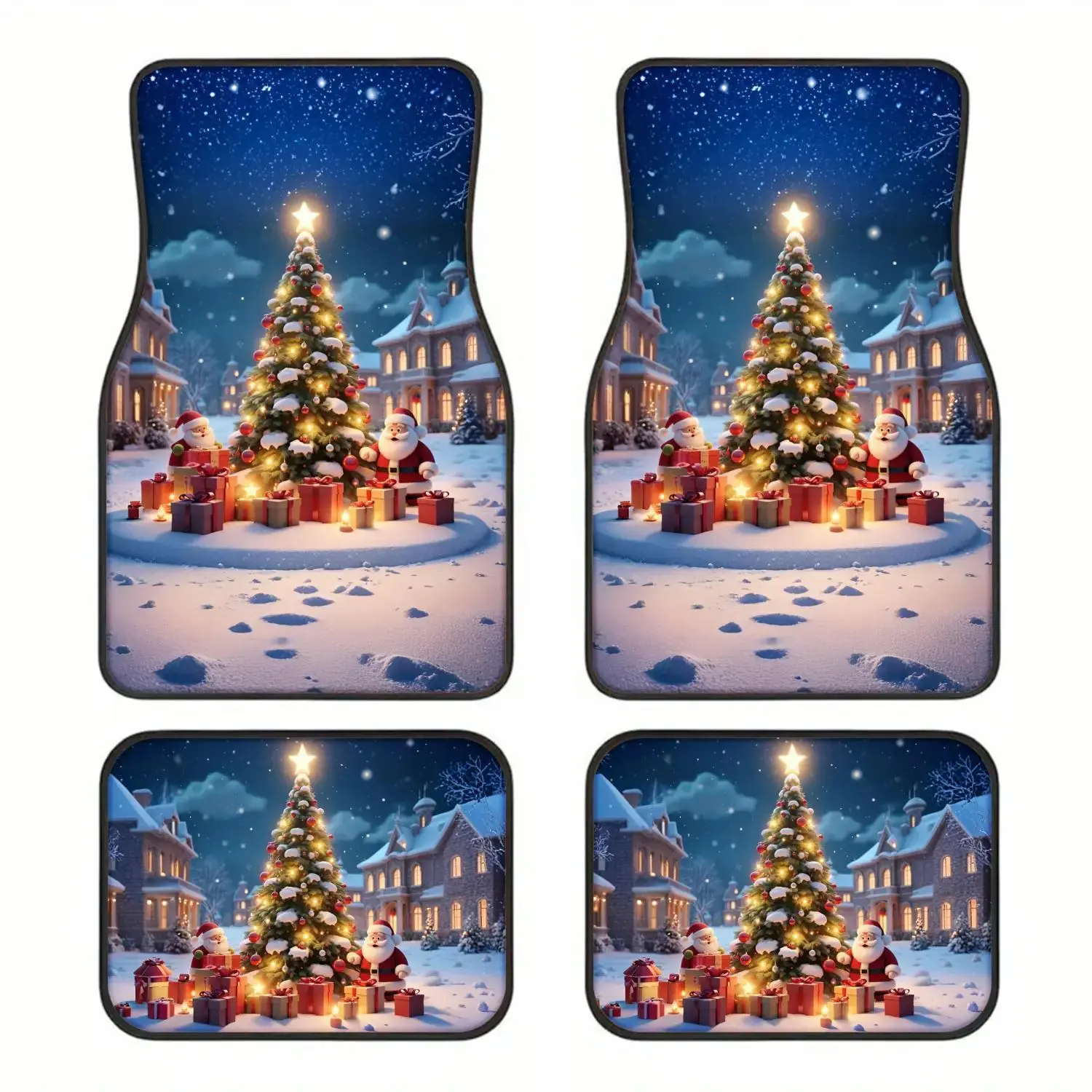 Set of 4 Christmas-Themed Crystal Velvet Car Floor Mats – Recommended Holiday Treats