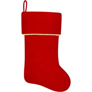 20 Inches Initial Monogram Red Christmas Stocking, Personalized Large Soft Velvet Christmas Stocking with Gold Trim Decoration for Family Christmas Holiday Party Decor