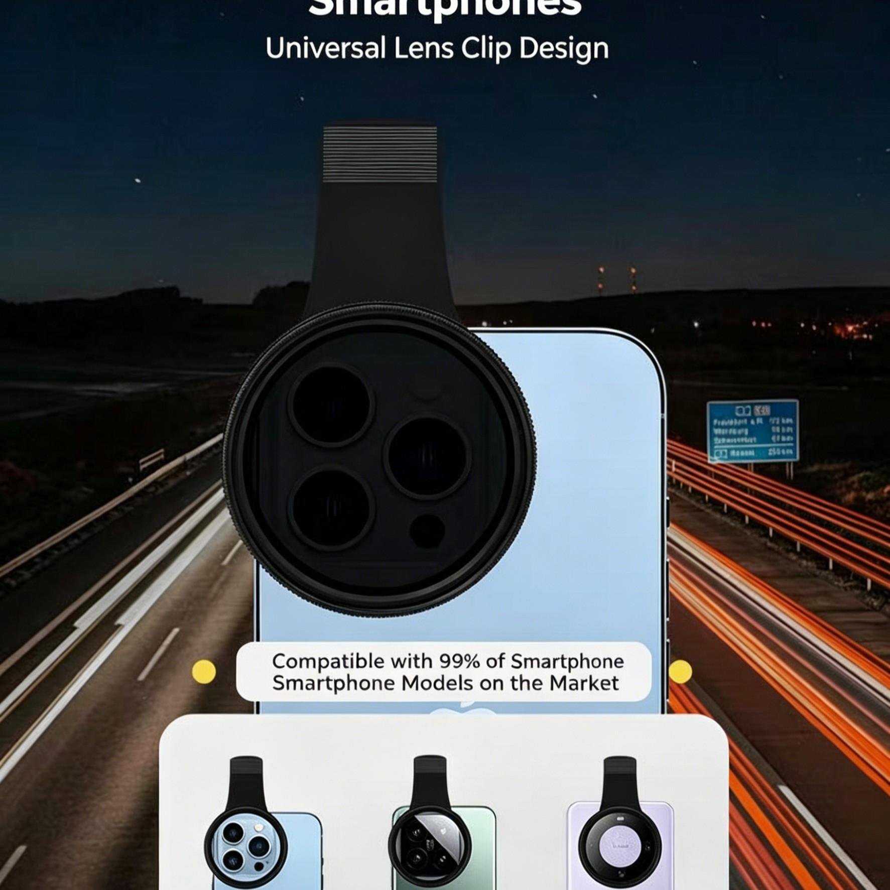 52mm Clip-On Cpl Cellphone Optical Lens Filter Kit, Circular Polarizer with Agc Glass, Mobile Phone Accessory for iPhone and Smartphones, Smartphone Lens Attachment, Camera Phone Accessories
