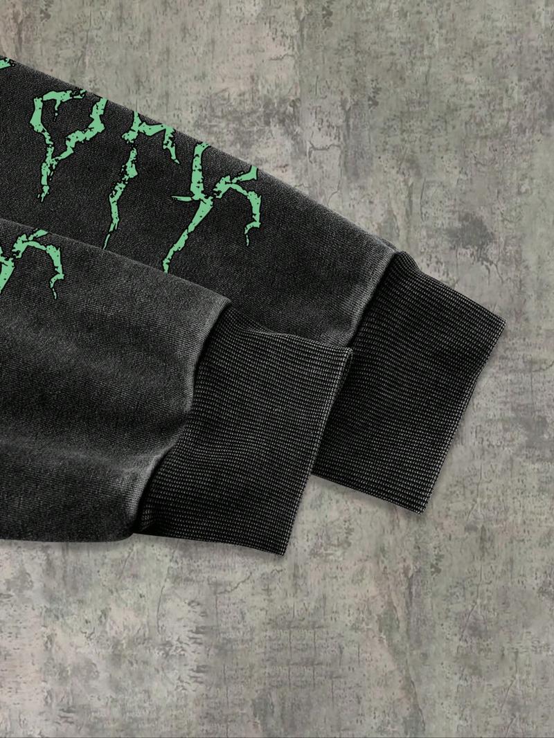 Unisex Streetwear Graphic Hoodie, New York Statue of Liberty & Gothic Symbols, Fall Winter Fitted Cotton Pullover, Casual Y2K Style