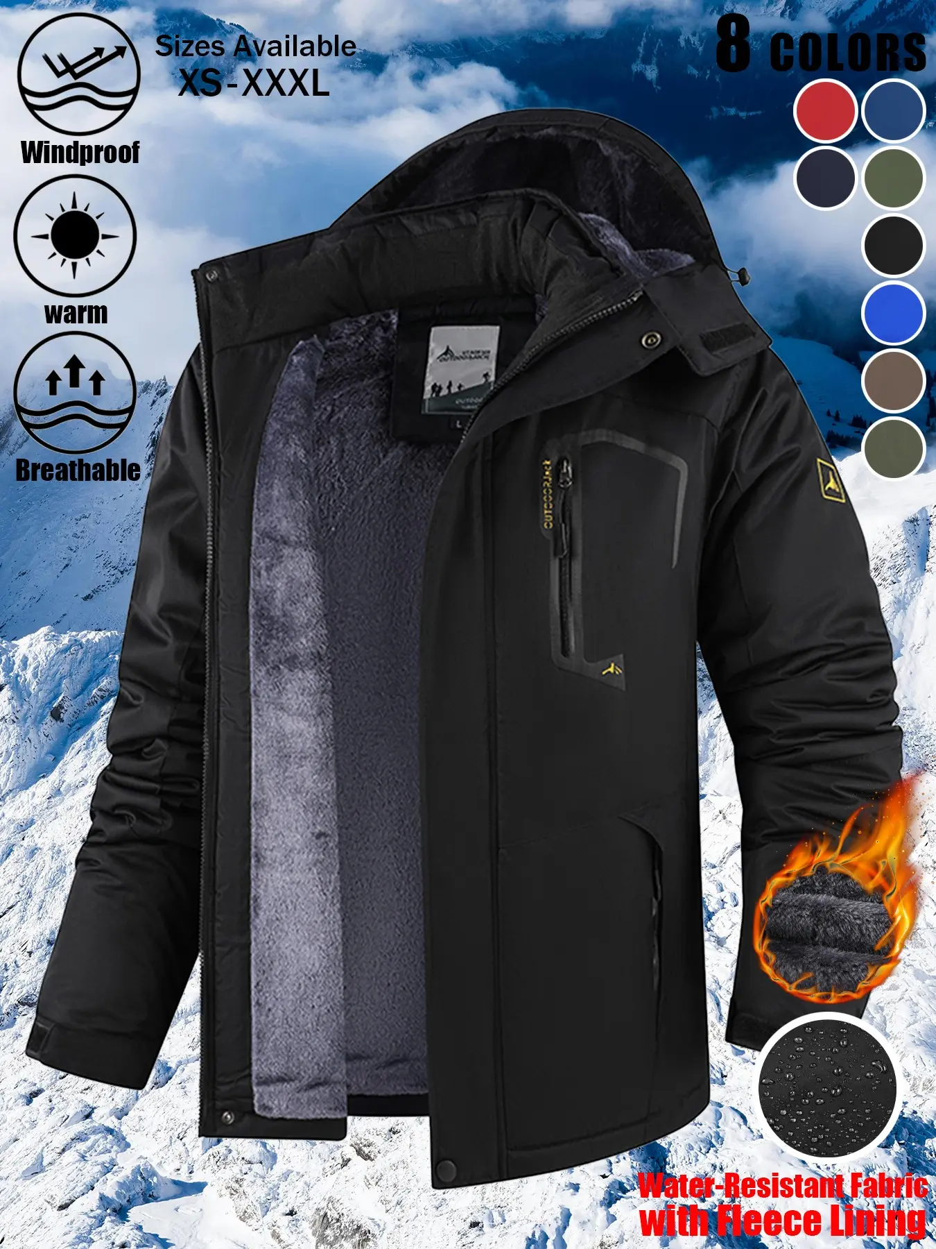 Men's 1 Pack Casual Hooded Fleece-Lined Softshell Jacket Waterproof Windproof Warm Breathable Detachable Hood Full Zip Chest Zip Pocket Side Pockets Adjustable Cuffs Outdoor Coat 8 Colors XS-XXXL Daily Commute Hiking Camping Outdoor Sports Layering