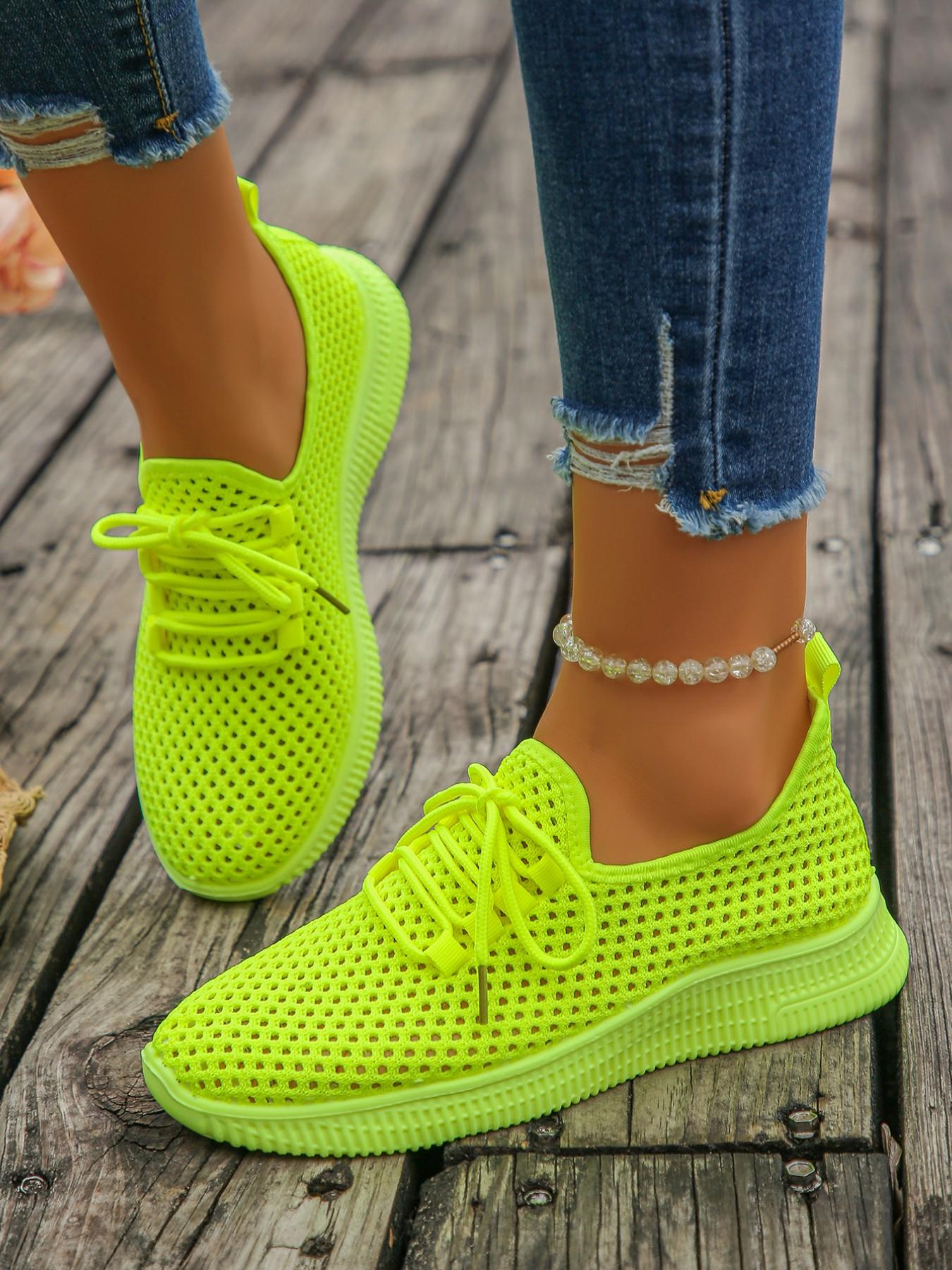 Women's Breathable Mesh Sneakers, Casual Sport Shoes with Lacing Design, Thick Sole Shock Absorption, Ideal for Spring Summer Daily Use