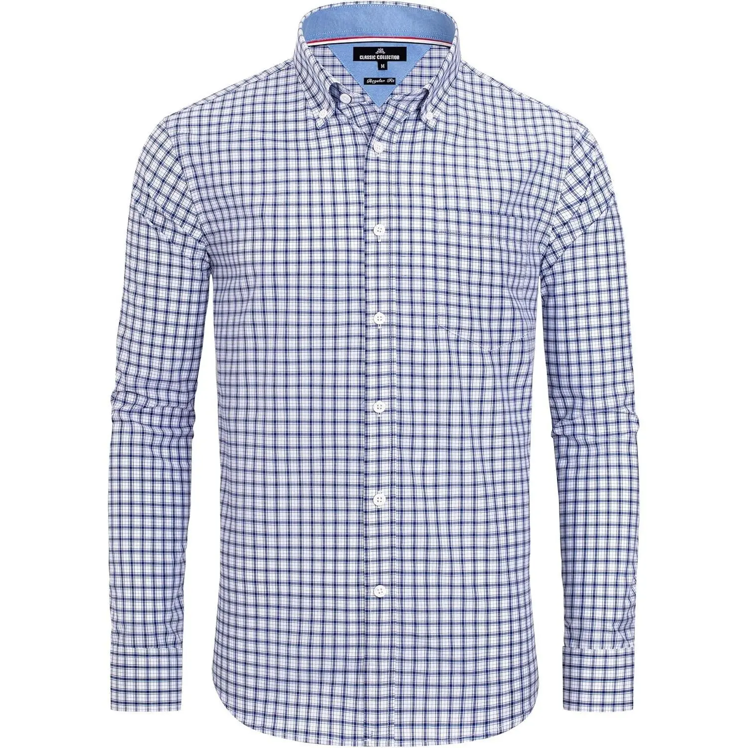 Men's Cotton Plaid Button Down Dress Shirts Long Sleeve Regular Fit GinghamGift