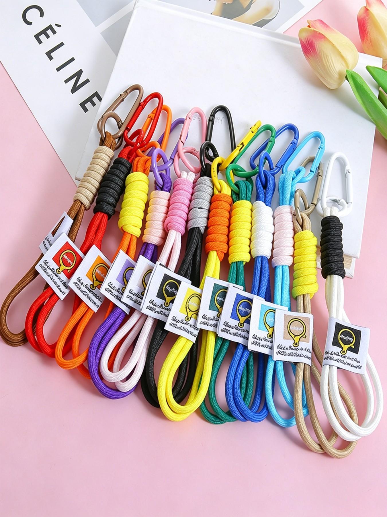 Handmade Multicolor Keychain, Backpack Decoration, Anti-Loss Keychain, Phone Accessory, Polyester Short Strap Pendant, Phone Case Keychain