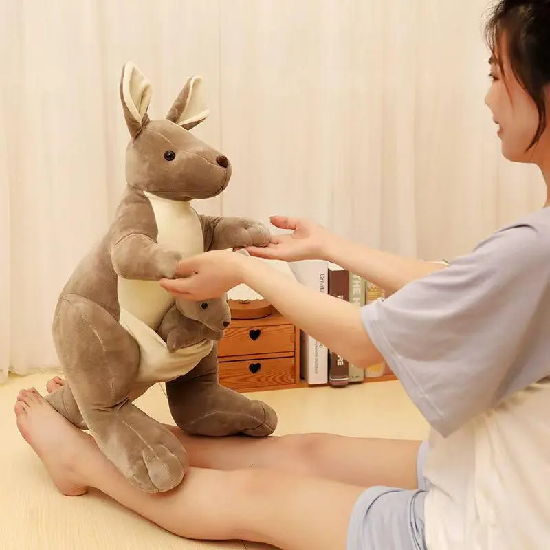 Unisex 27cm/35cm/60cm Handmade Simulation Animal-Shaped Kangaroo Mother-Child Stuffed Doll, Cute Cartoon Plush Toy Pillow Cushion for Parent-Child Bonding, Home Decoration, Kangaroo Doll