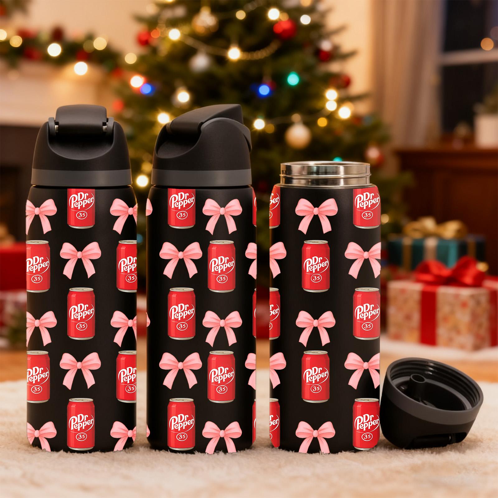 AuraCup 19/24/32oz Insulated Tumbler with Lid & Straw, Cute Pink Bow Pattern, Double-Walled Leak-Proof Stainless Steel Water Bottle for Hot & Cold Drinks, Aesthetic Cup, Hydration Tumbler, Perfect Gift for Girls