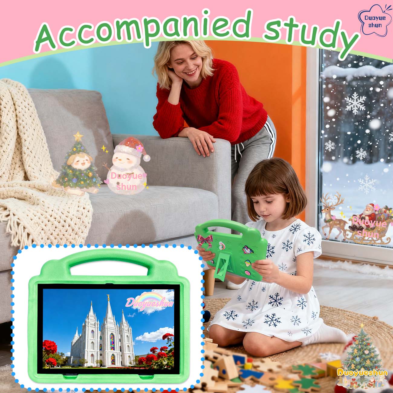 10.1 Inch Tablet PC Student Tablets for Education & Learning, Dual Camera Parental Control, Shockproof Case, Android Os, Blue Colors