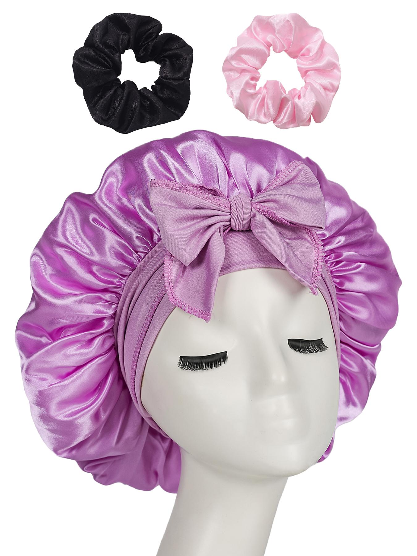 Women's Adjustable Satin Bonnet with Tie, Soft Breathable Sleep Cap, Fashionable Plain Color, Comfortable Hair Protection Hat + 2 Silk Hair Ties
