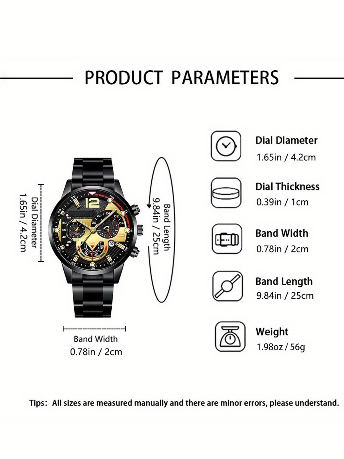 Men's Luxury Steel Watch Keychain Wallet Set, Analog Quartz Movement, Elegant Gift Box, Perfect for Christmas Valentine's Day Birthday