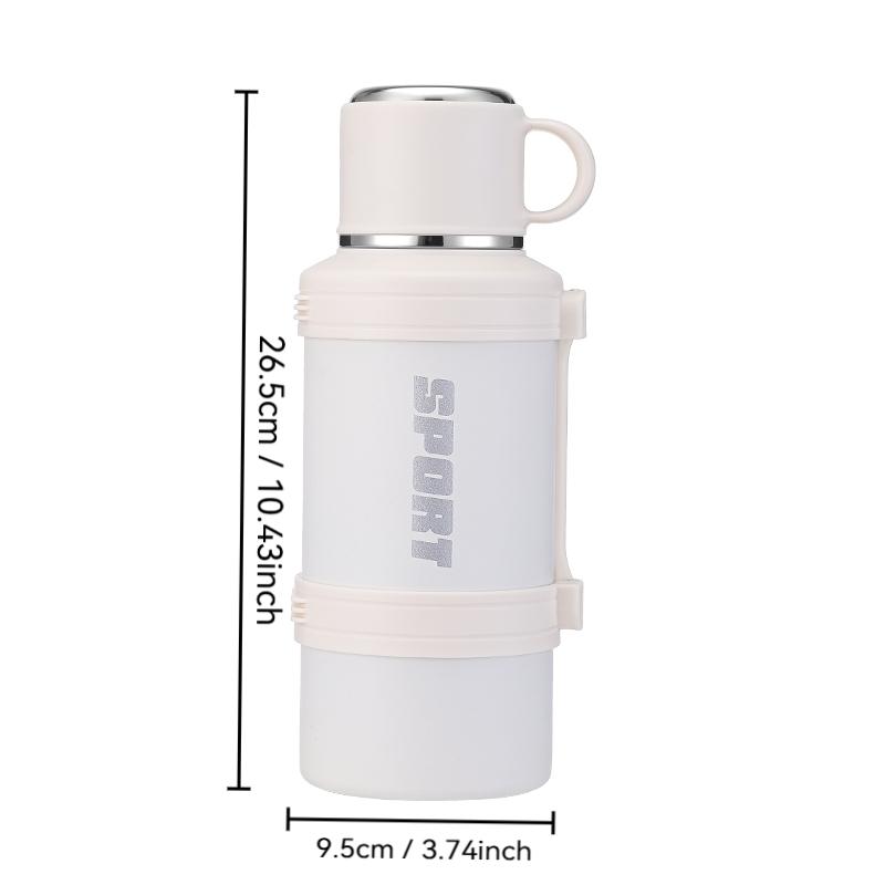 1L Large Capacity Stainless Steel Water Bottle with Foldable Handle and Leak-Proof Lid, Insulated for Hot/cold Drinks, Portable for Gym Camping Office Travel