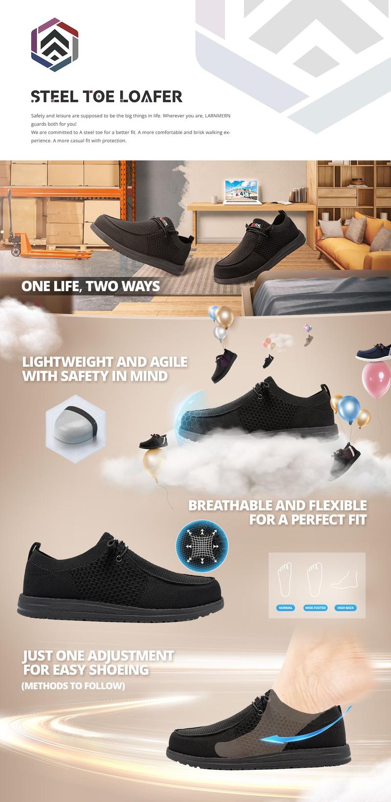 Men's Steel Toe Loafers Shoes Slip On Work Shoes With ASTM Lightweight Comfortable Footwear Flexible Design Elastic Material Boy Worker Flat TikTokShopBlackFriday Breathable Cushioning