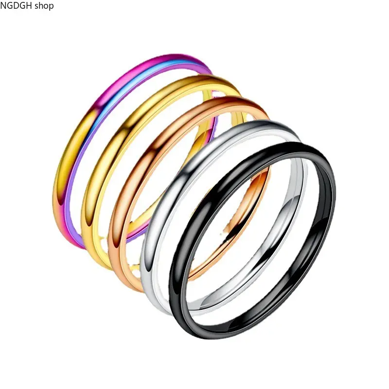 Thin Stackable Stainless Steel Band Ring, Polished Plain Minimalist Round Finger Ring, Multi-color Simple Stacking Jewelry, Waterproof Tarnish Resistant Comfort Fit Band, Dainty Accessory for Daily Outfit, Wedding Stack and Casual Everyday Matching