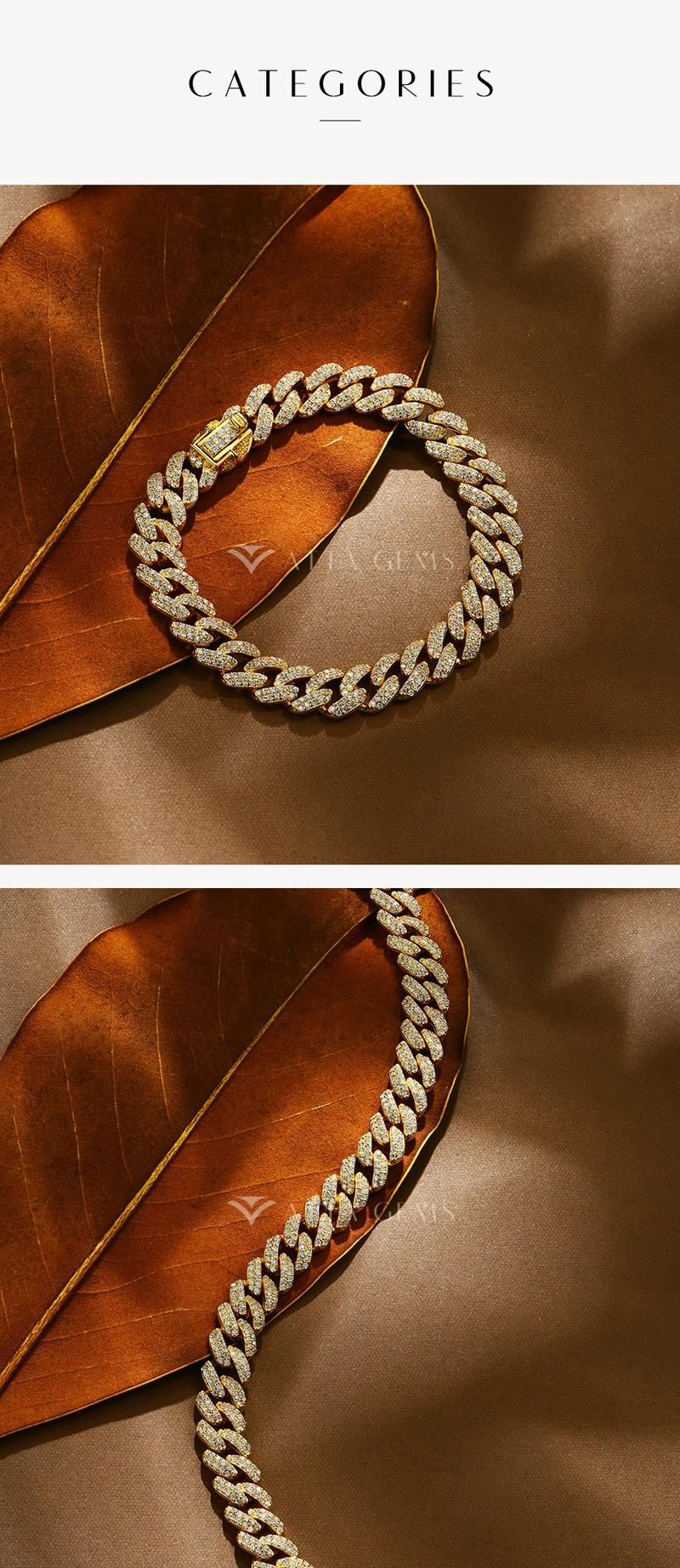 D VVS1 Color Full Synthetic Moissanite Cuba Chain for Men Women Tennis Bracelets Fine Jewelry