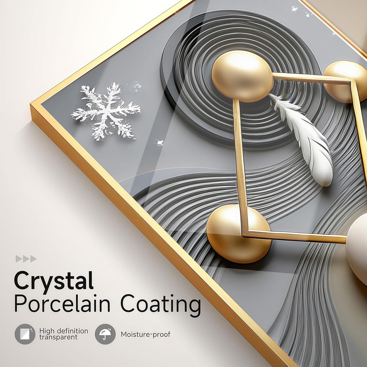 3 Counts Aluminum Alloy Framed Painting, Abstract Geometric Gold Feather Art Pictures, Home Decoration For Living Room, Bedroom, Office, Restaurant, Hallway Wall Decor, Odorless Print Artwork, Luxury Perfect Gift For Friends And Family