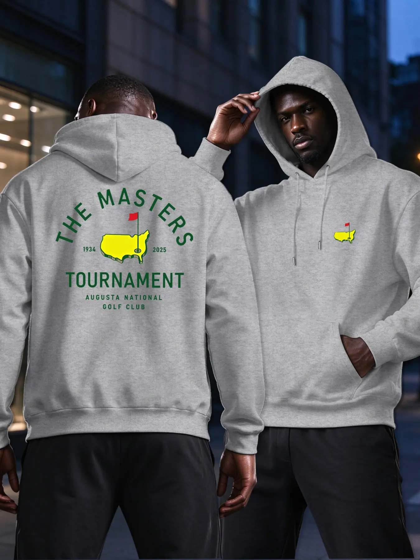 The Masters Golf Hoodie, Long Sleeve, Front Back Dual Print, Augusta National Pattern, Loose Kangaroo Pocket, American Vintage Casual Sweatshirt