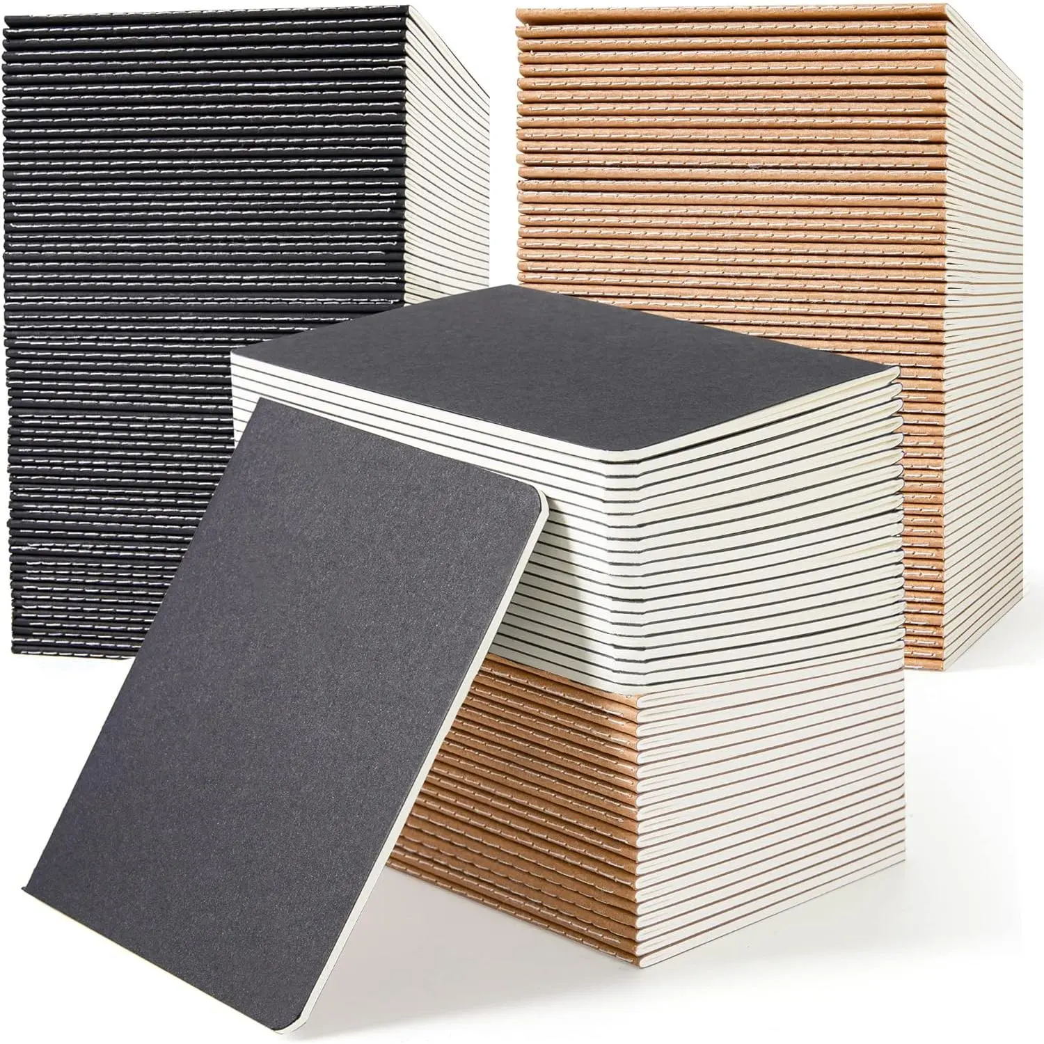 A6 Size Bulk Pack Notebooks (170-Pack), 48-Page Mini Cute Unlined Sketch Pads (4.25" X 5.5"), Black & Brown Office Stationery for Writing, Drawing