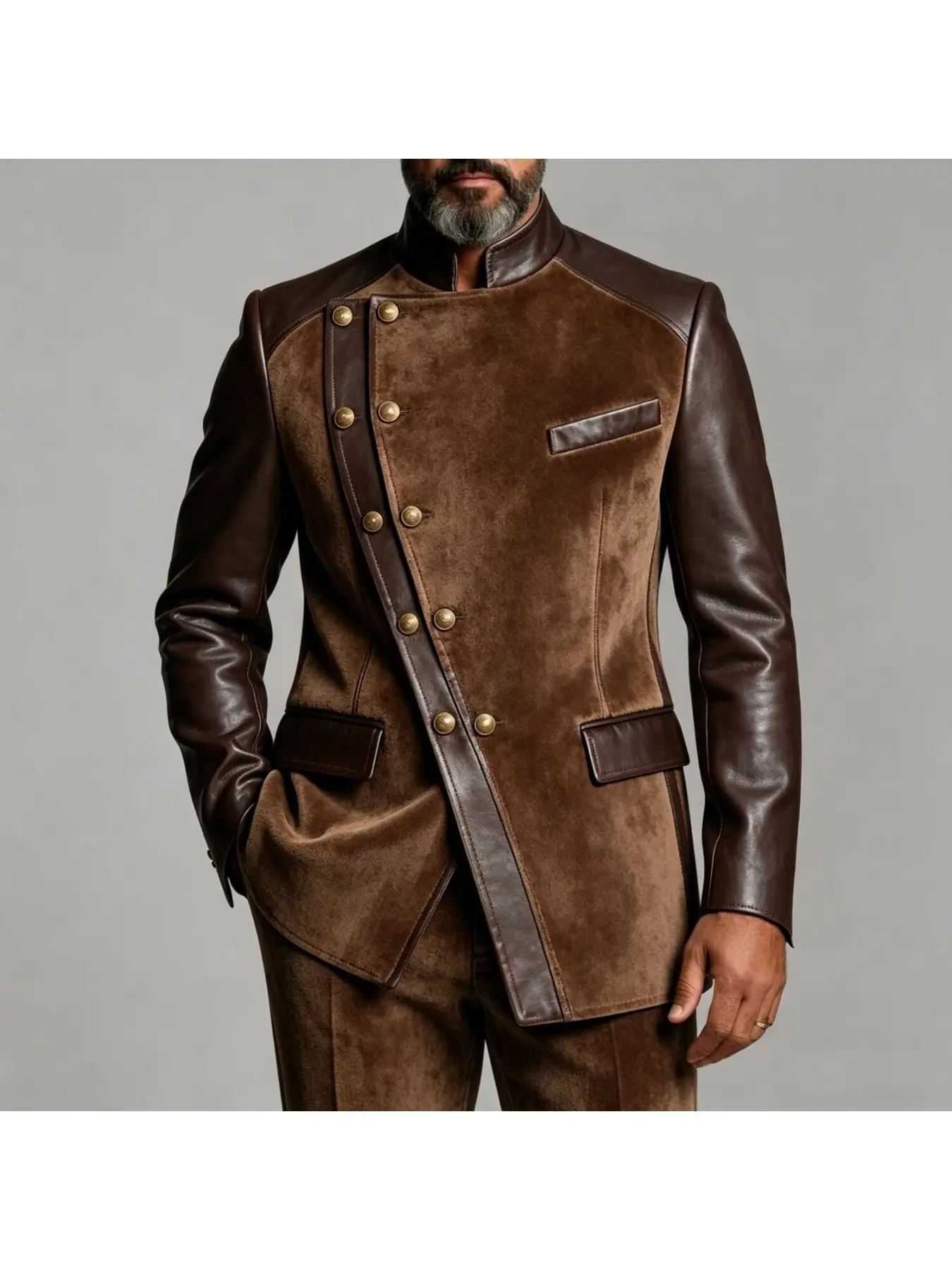 Men's Lightweight Business Long Sleeve Patchwork Suit Jacket, Elegant Mature Series, Perfect for Professional Settings, Stylish Outerwear