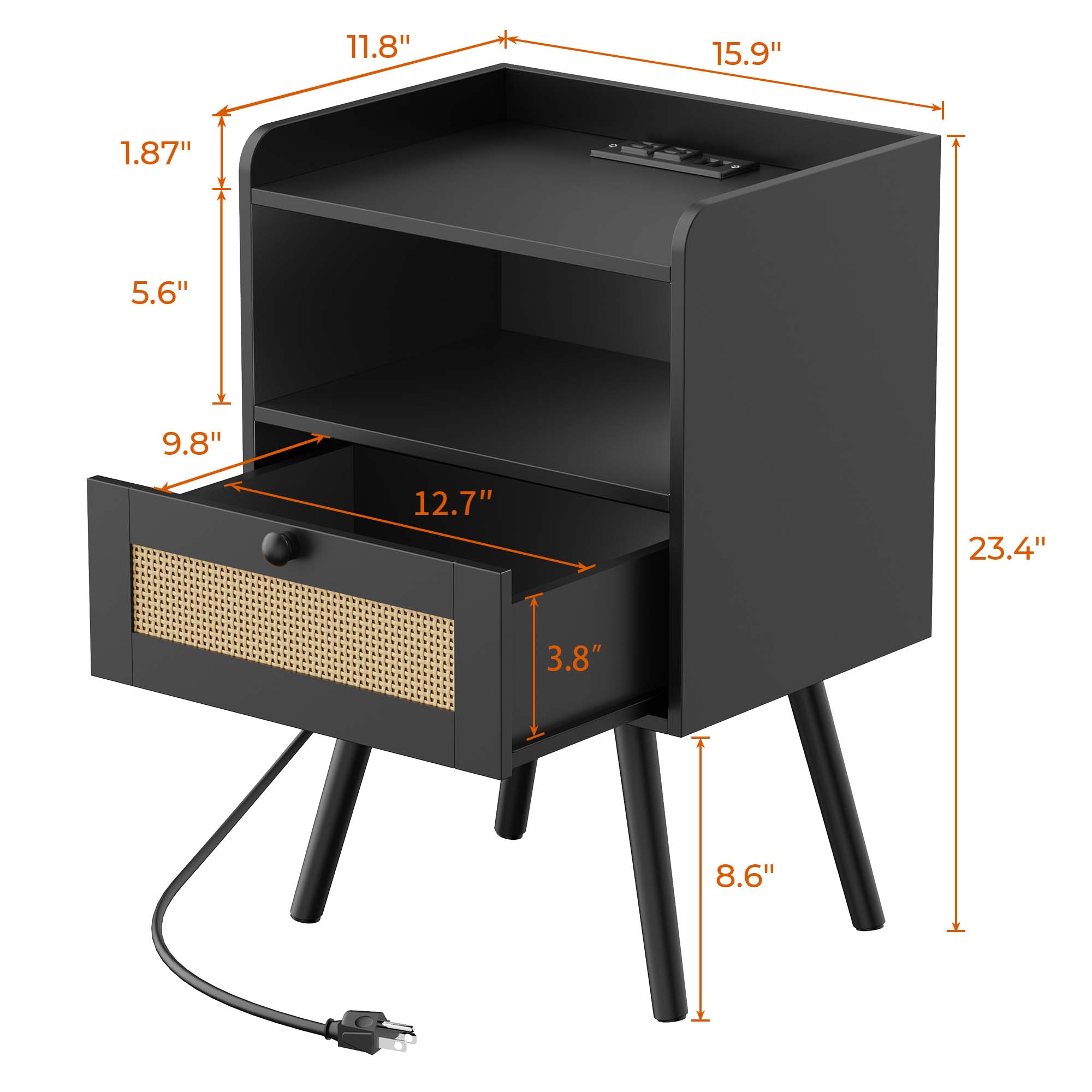 SUPERJARE Nightstands Set of 2, Night Stands with Charging Station & PE Rattan Decor Drawer, Bed Side Tables with Solid Wood Feet, End Table, for Bedroom, Living Room SUPERJARE Nightstands Set of 2, Night Stands with Charging Station & PE Rattan Decor Drawer, Bed Side Tables with Solid Wood Feet, End Table, for Bedroom, Living Room