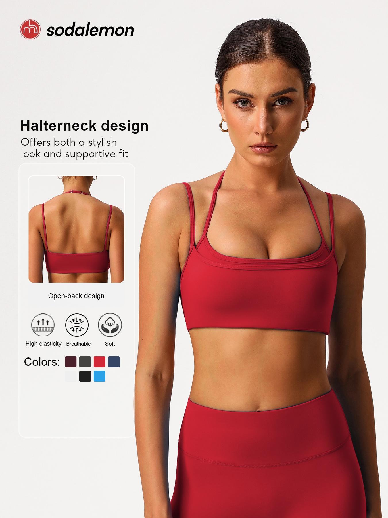 1 Piece Women's Fitness Bra, High-Elastic Thin-Strap Halter-Neck Sports Bra for Running and Yoga