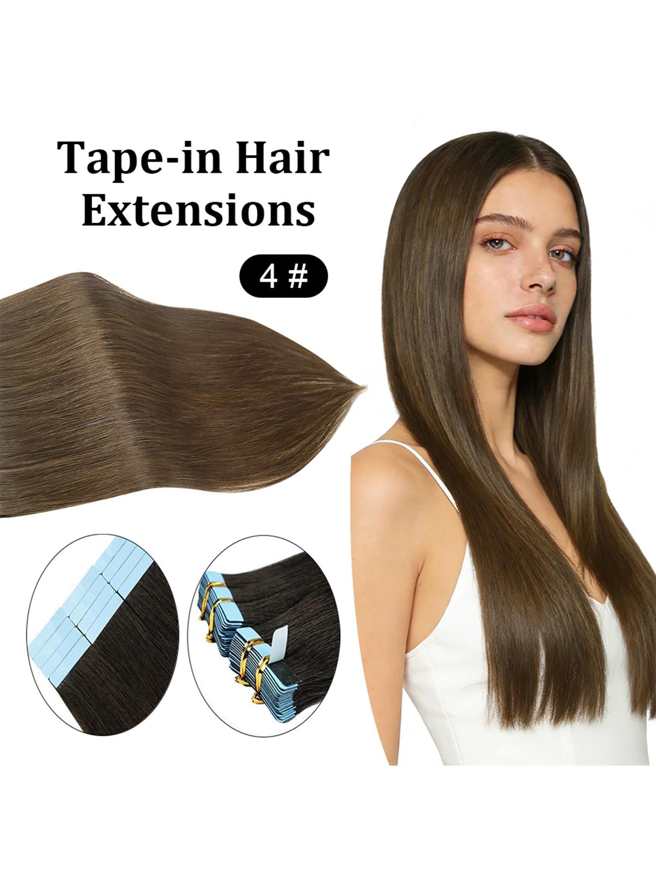 28 Inch Tape In Hair Extensions Real Human Hair 20 Pieces 50g Tape-in Hair Extensions 100% Human Hair Brown 20pcs/50g  main image 4