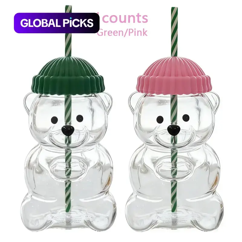 Adorable Bear Straw Glass Cup, 20oz Clear Glass Drinking Bottle With Straw, Portable Clear Drinkware, Drink Containers for Coffee, Juice, Milk, Tea, Ideal Gift for Girls, Teens, Parties, Beach Travel #GLOBAL PICKS