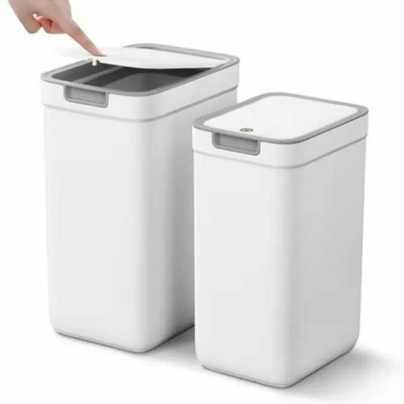 White Trash Can with Pop-Up Lid, Small Ultra-Thin Bathroom Wastebasket for Home Supplies