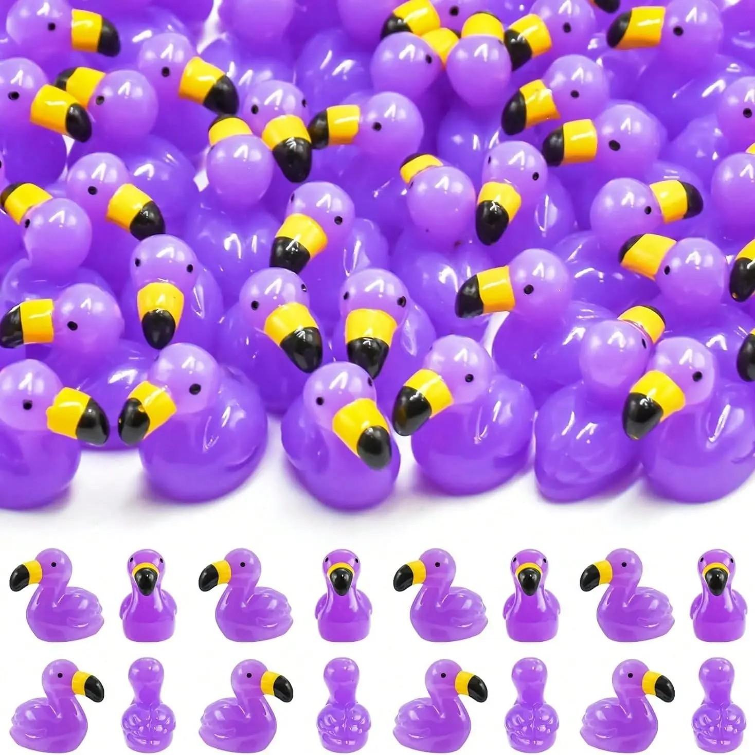 10/50/100 Pcs Mini Resin Flamingo Ducks, Flamingo Tiny Ducks, Cute Flamingo Figurines Ideal For Cake Topper Garden Dollhouse Landscape Aquarium Ornaments Decoration DIY Crafts