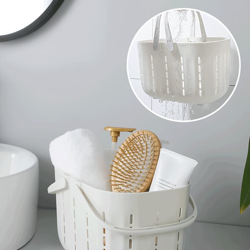 1 Shower Storage Basket with Drain Holes - No Installation, Lightweight Bathroom Storage Shelf with Handle, Suitable for Bathroom, Kitchen, Travel - Easy-Clean Plastic Material, Built-in Shower Organizer, Perforated Design, Sturdy Handle, Compact