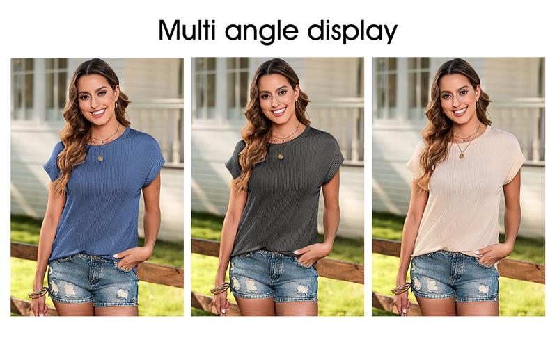 Shewin 2026 Spring/Summer Oversized Stripe T Shirts Crewneck Cap Sleeve Casual Loose Tops Lightweight Sweatshirt Top for Daily Wear Womenswear Going Outfits Striped Basic Batwing Shortsleeve Minimalist Fitted Soft