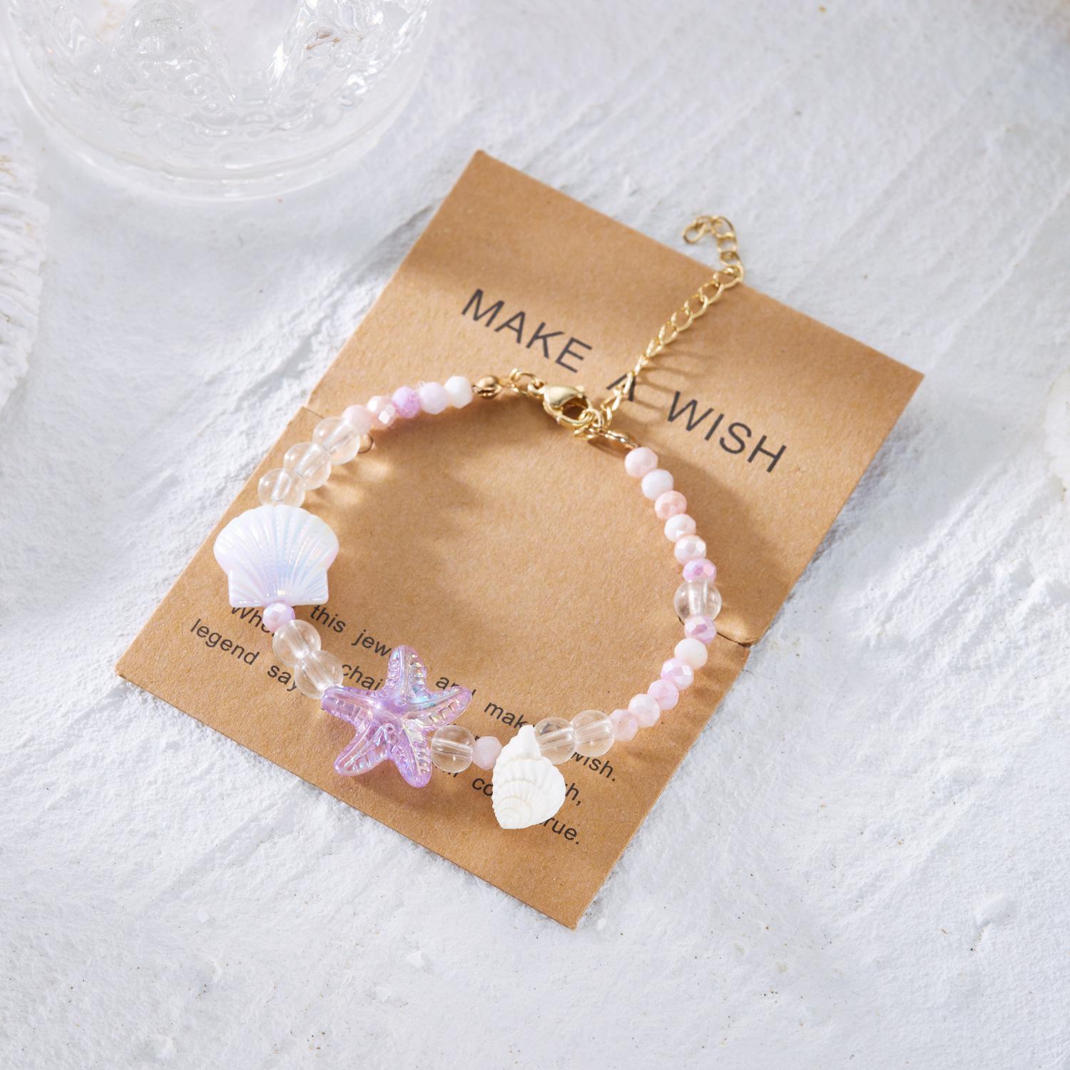 Summer Beach Inspired Handmade Shell Bracelet with Seashell Sea Star Beads for Women Stylish Ocean Themed Jewelry Lightweight Comfortable Adjustable Fit Trendy Vacation Accessory
