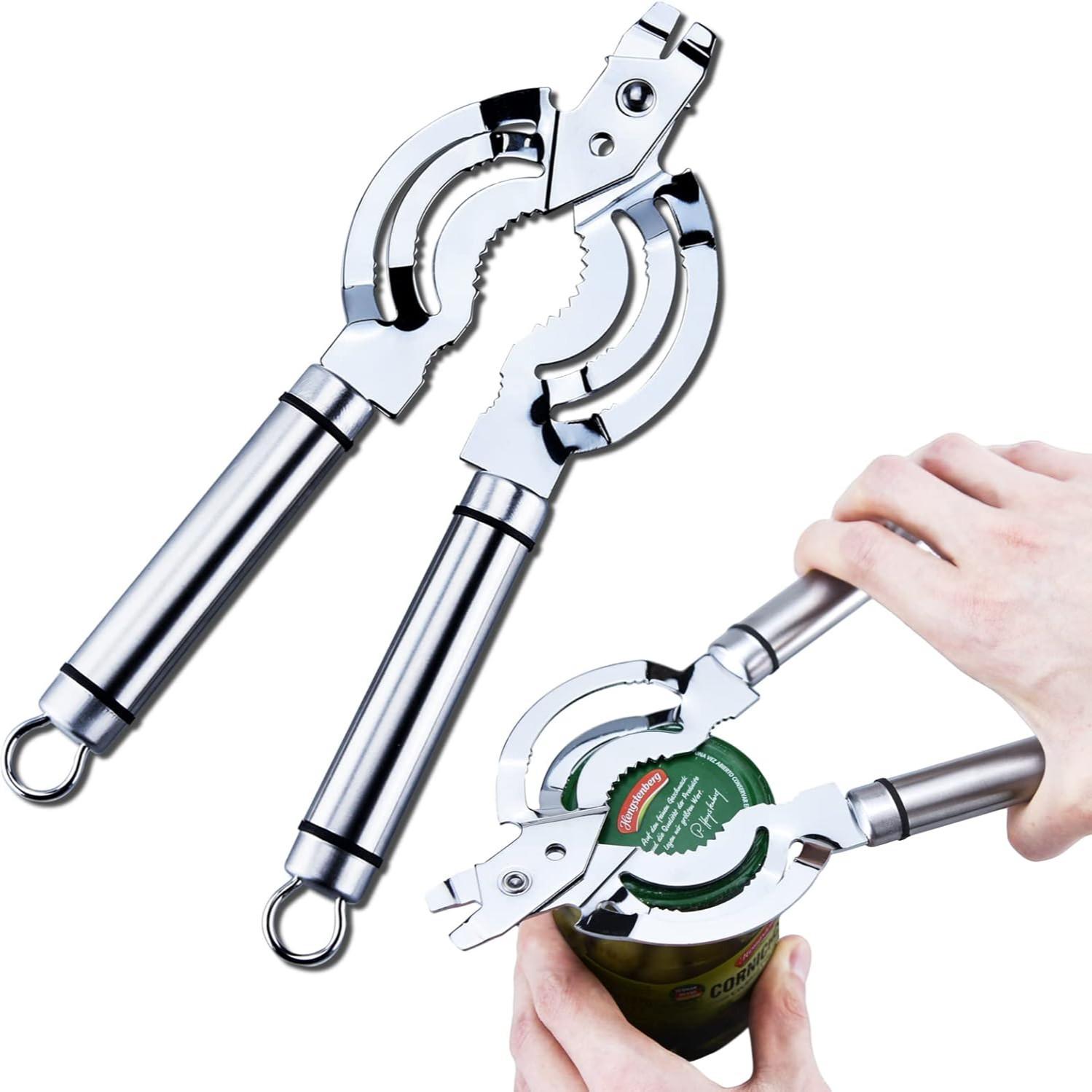 Multi-Functional Can Opener for Weak Grip, Stainless Steel Beer Bottle Opener, Ideal for Elderly with Arthritis, Easy-To-Use Design