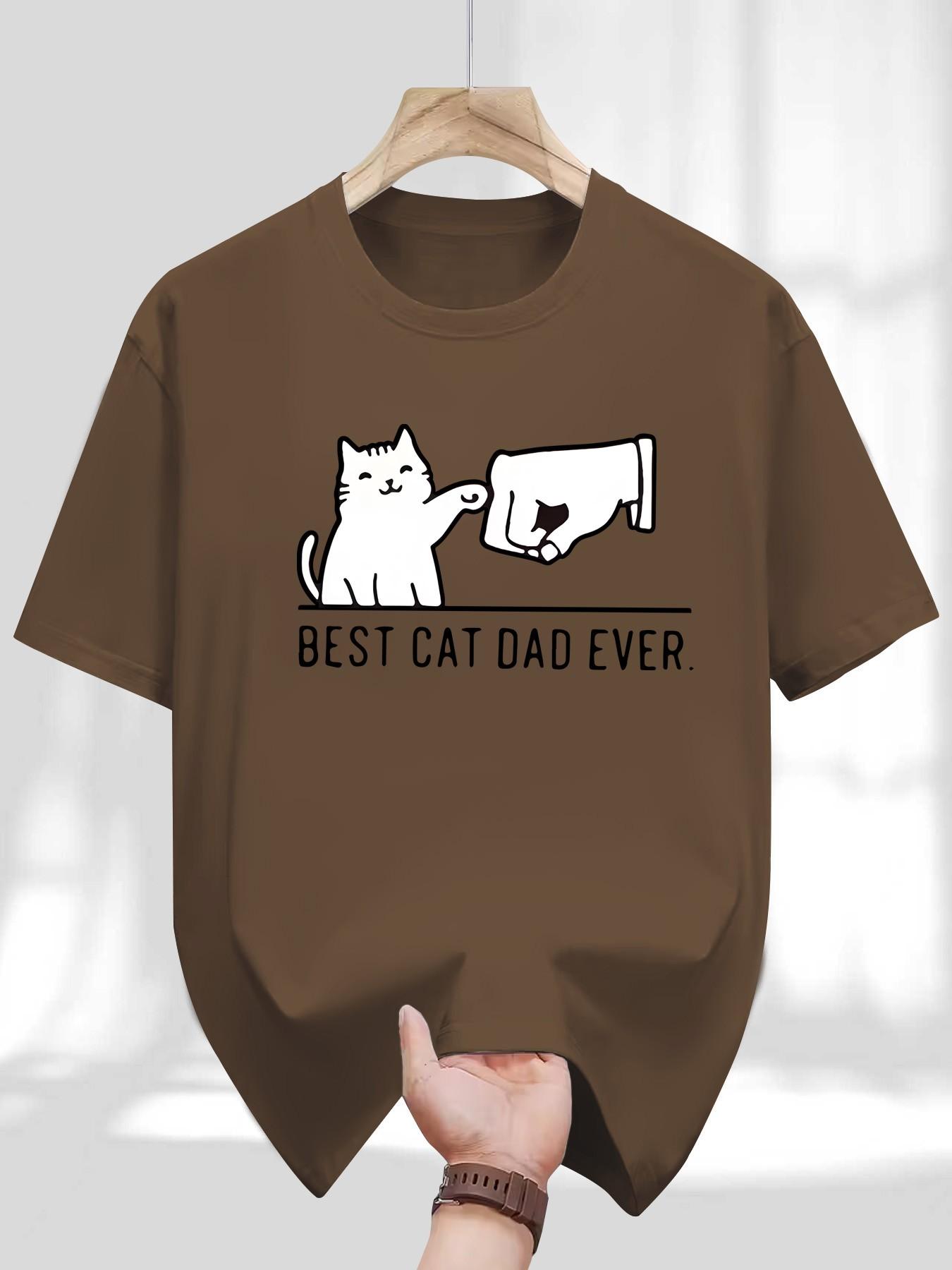 Men's Round Neck T-Shirt, Retro Slim-Fit Long Sleeve, Letter Geometric Print, Casual Daily Wear, Perfect Gift for Cat Lovers