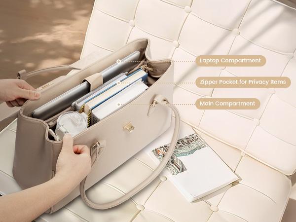 LOVEVOOK Retro Laptop Bag, Clamshell + Rotating button Design, PU Leather Women's Work Handbag Crossbody Bag, Waterproof Business Office Professional Handbag Shoulder Bag, Suitable for Most 15.6-inch Computers,TikTokShopSpringStatements