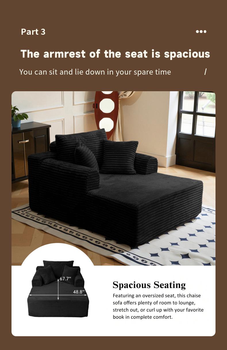 Boneless Chaise Lounge Sofa Bed with Soft Corduroy Fabric, Deep Cushion Design & Cloud Handrails – Works for Living Rooms, Bedrooms, Game Rooms, Study Rooms
