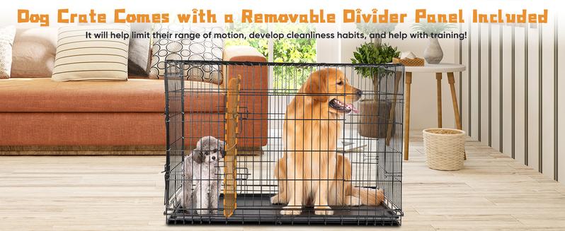 RIMIKING Constructed Durable Double Door Dog Crate,Five Sizes Available, Dual-Door Design, Secure Locking System,  Leak-Proof Pan,Rounded Corners & Clips,Removable Divider Panel,Sturdy Metal Construction,Visualization Feature,
