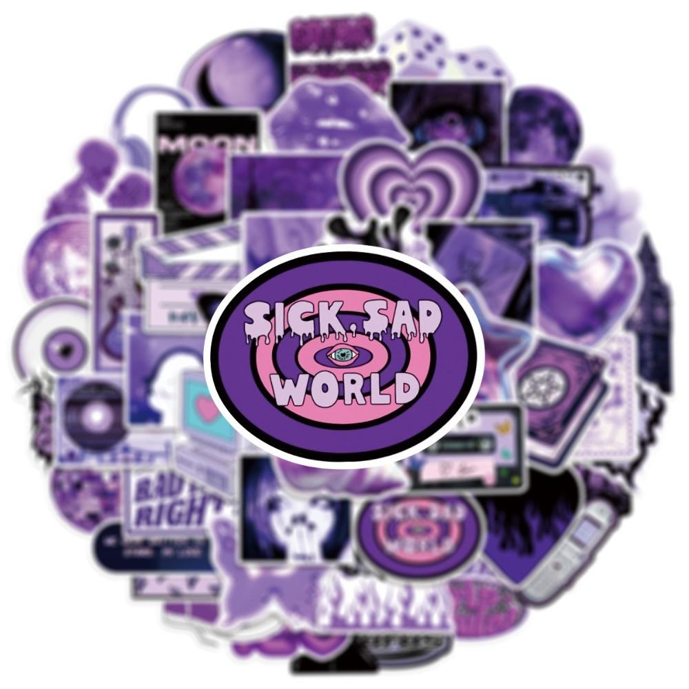 50Pcs Ins Trendy Purple Y2K Girl Stickers Waterproof Graffiti Decals for Scooter Helmet Luggage Decor