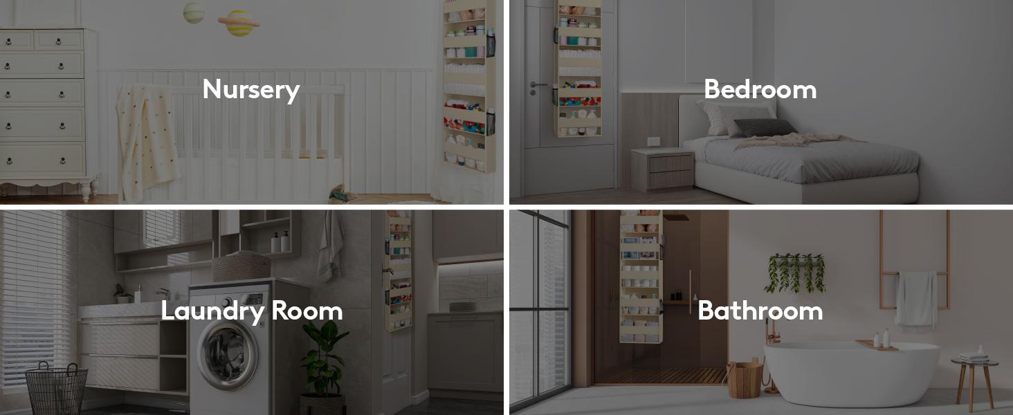 Lifewit 1 Pack Over the Door Organizer, Clear Window Hanging Storage with 4 Side Pockets, Anti Tilt 40 lbs Load Behind Door for Pantry, Nursery, Bathroom, Bedroom, Dorm, 5 Section, Beige