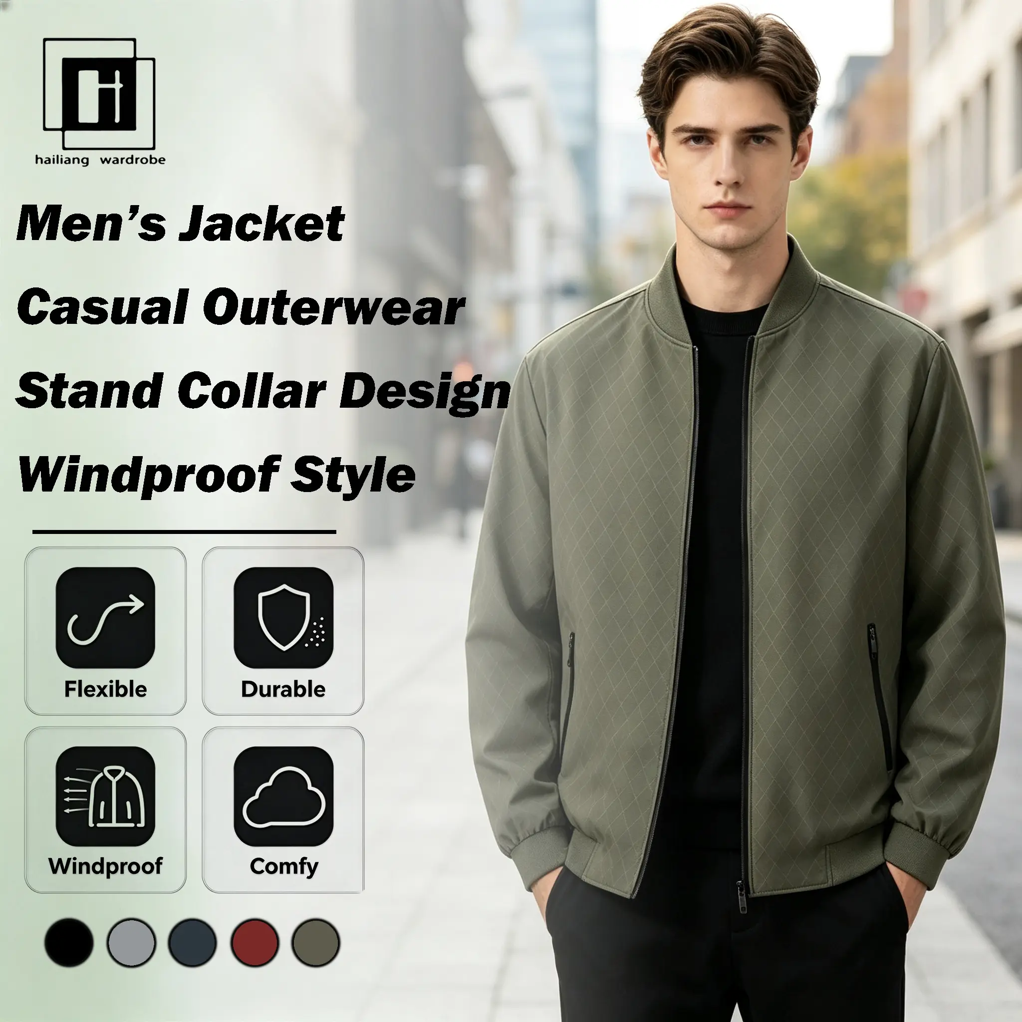 2026 Autumn Casual Fashion Quilted Pattern Stand Collar Warm Jacket for Men