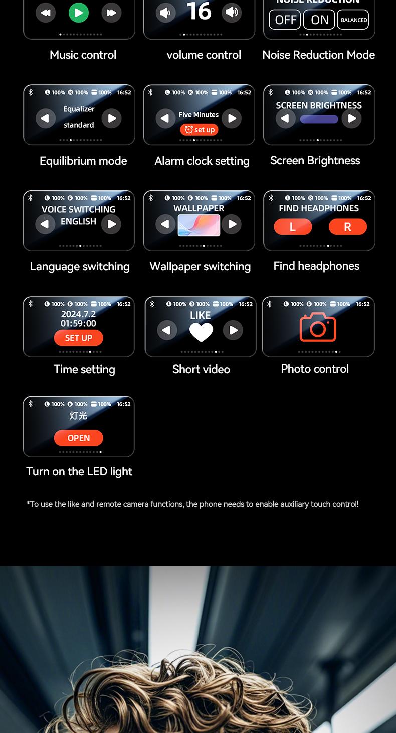 Clip On Ear Earbuds With Audio-Visual Future Touch Screen, Audio Wireless Headphones for Music & Phone Calls,Sport Waterproof & Sweatproof