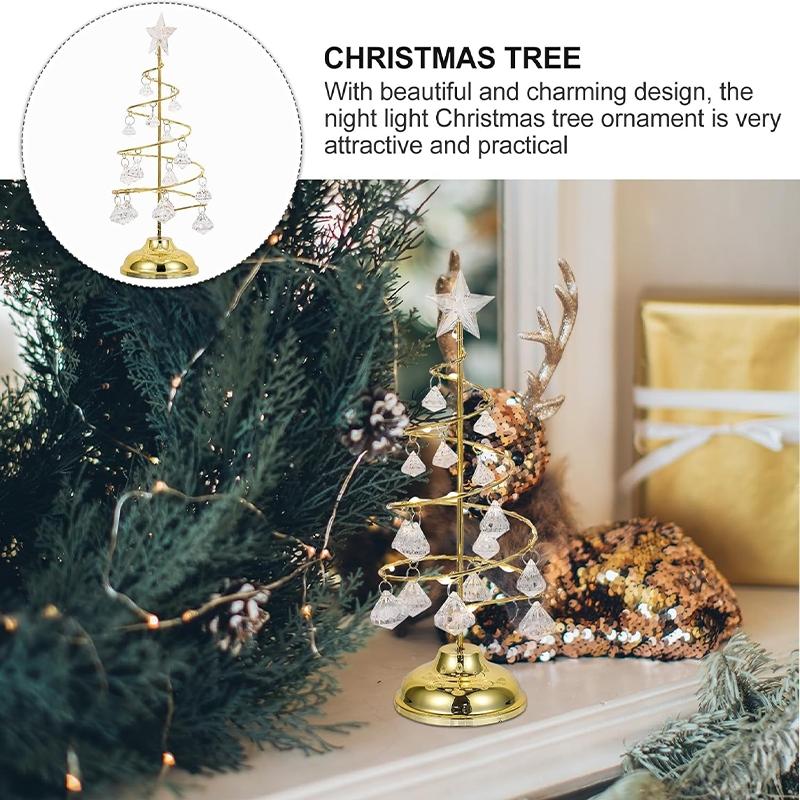 1 piece of luminous Christmas decoration lights, crystal decoration desktop decoration lights, Christmas desktop Christmas tree decoration acrylic iron Christmas tree lights, acrylic gold LED night light, acrylic ornament, for decoration, Led Star Light